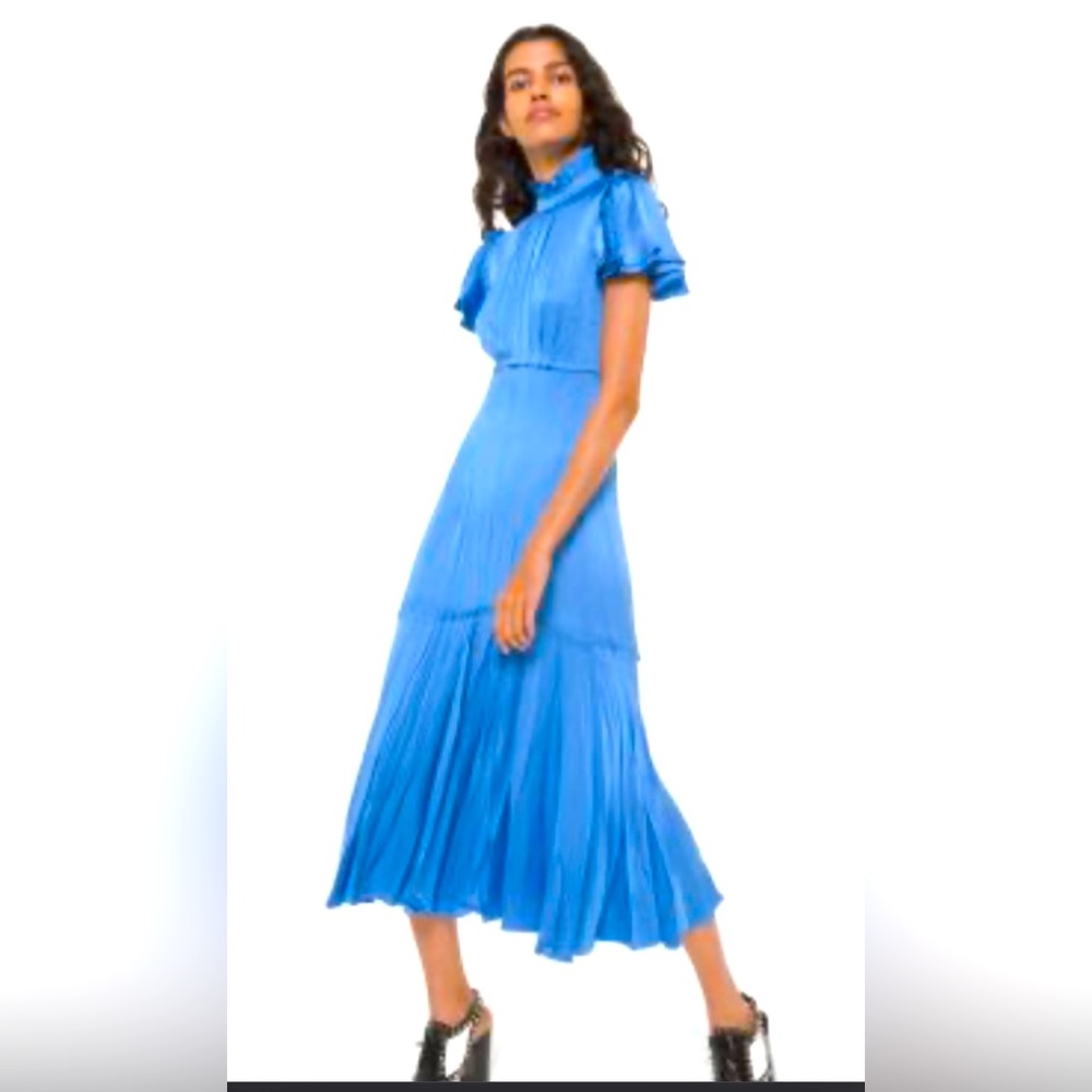 Crushed Satin Charmeuse Mock Neck Dress